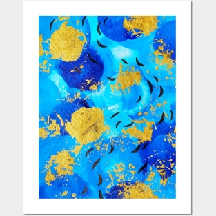 Golden Blue Abstract Posters and Art